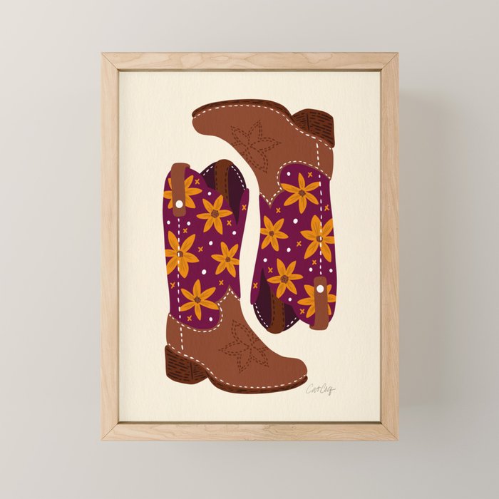 Cowgirl Boots - Fuchsia & Orange Mini Art Print Gallery Image 1