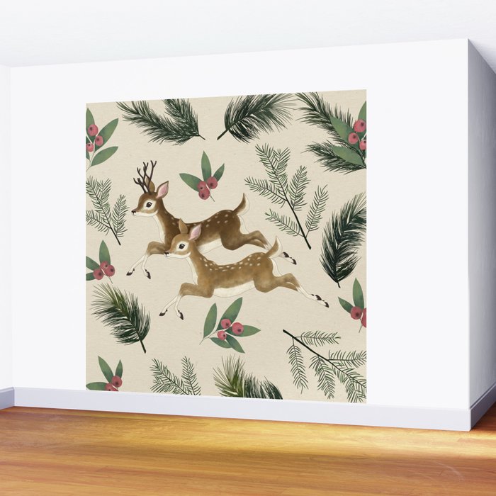 winter deer // repeat pattern Wall Mural Gallery Image 2