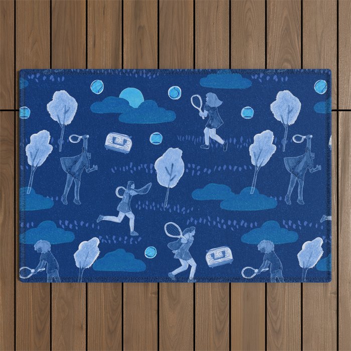Let's Play Tennis in Navy Blue Outdoor Rug Gallery Image 1