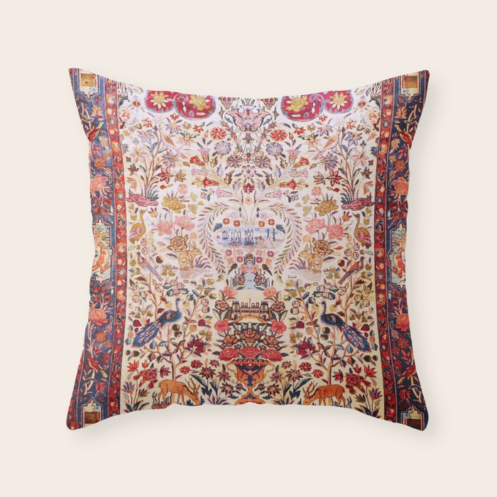 Kashan Dabir Oil Drilling Animal Rug Print Throw Pillow Gallery Image 1