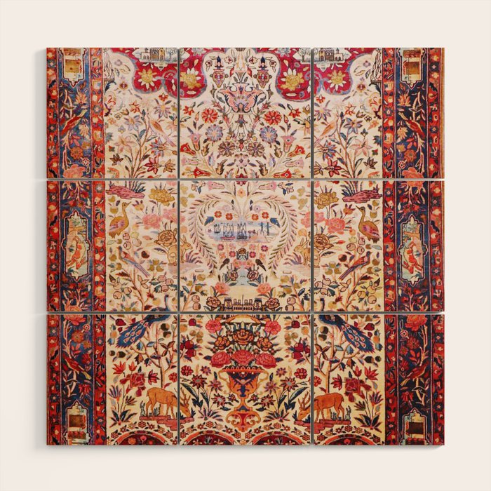 Kashan Dabir Oil Drilling Animal Rug Print Wood Wall Art Gallery Image 1