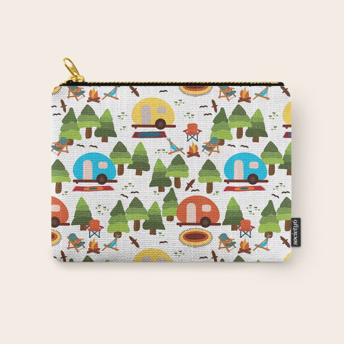 Campsite with caravans, campfire, camping chairs, trees, carpet, birds. Camping in the forest. Campground. RV. Camp night. Big scale. Carry All Pouch Gallery Image 1