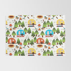 Campsite with caravans, campfire, camping chairs, trees, carpet, birds. Camping in the forest. Campground. RV. Camp night. Big scale. Rug Gallery Image 2
