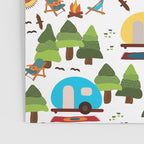 Campsite with caravans, campfire, camping chairs, trees, carpet, birds. Camping in the forest. Campground. RV. Camp night. Big scale. Poster Gallery Image 3