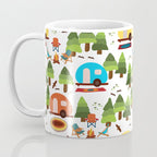 Campsite with caravans, campfire, camping chairs, trees, carpet, birds. Camping in the forest. Campground. RV. Camp night. Big scale. Coffee Mug Gallery Image 3