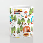 Campsite with caravans, campfire, camping chairs, trees, carpet, birds. Camping in the forest. Campground. RV. Camp night. Big scale. Coffee Mug Gallery Image 4