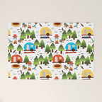 Campsite with caravans, campfire, camping chairs, trees, carpet, birds. Camping in the forest. Campground. RV. Camp night. Big scale. Welcome Mat Gallery Image 1