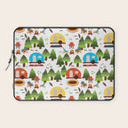 Campsite with caravans, campfire, camping chairs, trees, carpet, birds. Camping in the forest. Campground. RV. Camp night. Big scale. Laptop Sleeve Gallery Image 1