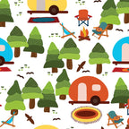 Campsite with caravans, campfire, camping chairs, trees, carpet, birds. Camping in the forest. Campground. RV. Camp night. Big scale. Coffee Mug Gallery Image 2