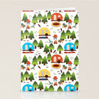 Campsite with caravans, campfire, camping chairs, trees, carpet, birds. Camping in the forest. Campground. RV. Camp night. Big scale. Stationery Card Gallery Image 2