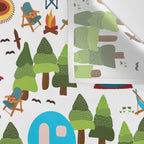 Campsite with caravans, campfire, camping chairs, trees, carpet, birds. Camping in the forest. Campground. RV. Camp night. Big scale. Wall Tapestry Gallery Image 3