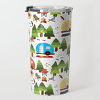 Campsite with caravans, campfire, camping chairs, trees, carpet, birds. Camping in the forest. Campground. RV. Camp night. Big scale. Travel Mug Gallery Image 3