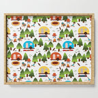 Campsite with caravans, campfire, camping chairs, trees, carpet, birds. Camping in the forest. Campground. RV. Camp night. Big scale. Serving Tray Gallery Image 1