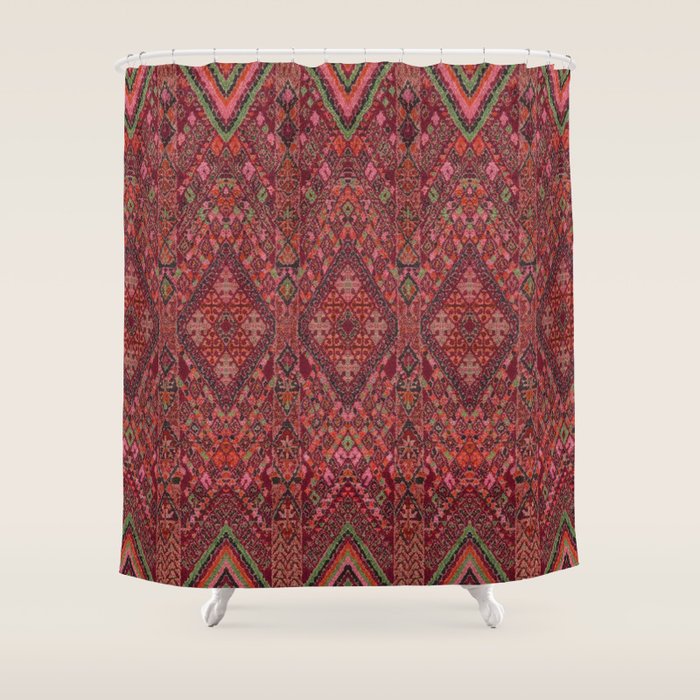 Vibrant Moroccan Kilim Pattern Shower Curtain Gallery Image 1