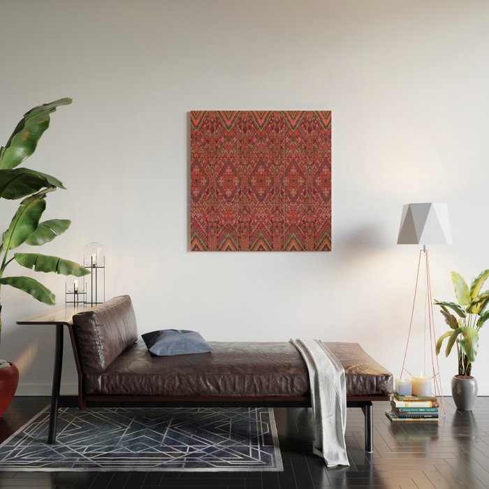 Vibrant Moroccan Kilim Pattern Wood Wall Art Gallery Image 2