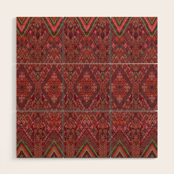 Vibrant Moroccan Kilim Pattern Wood Wall Art Gallery Image 1