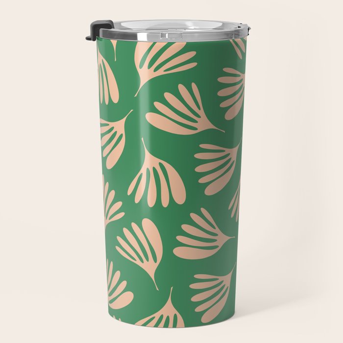 Green and Blush Wispy Leaves Contemporary Modern Pattern Travel Mug Gallery Image 3