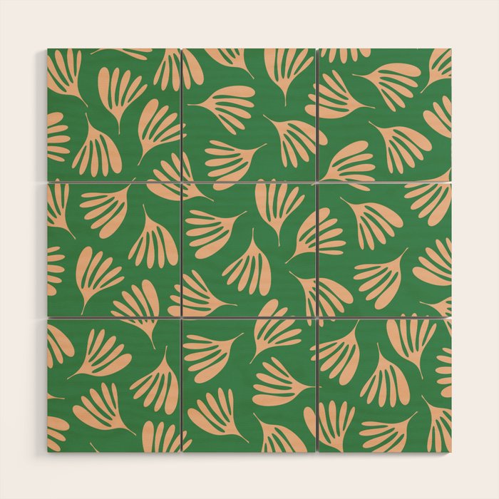 Green and Blush Wispy Leaves Contemporary Modern Pattern Wood Wall Art Gallery Image 1