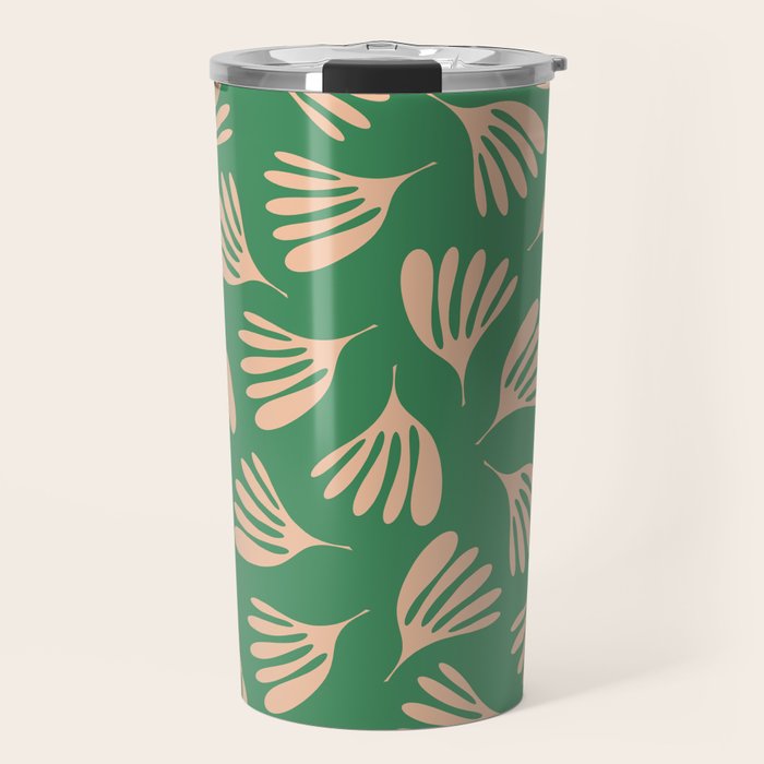Green and Blush Wispy Leaves Contemporary Modern Pattern Travel Mug Gallery Image 1