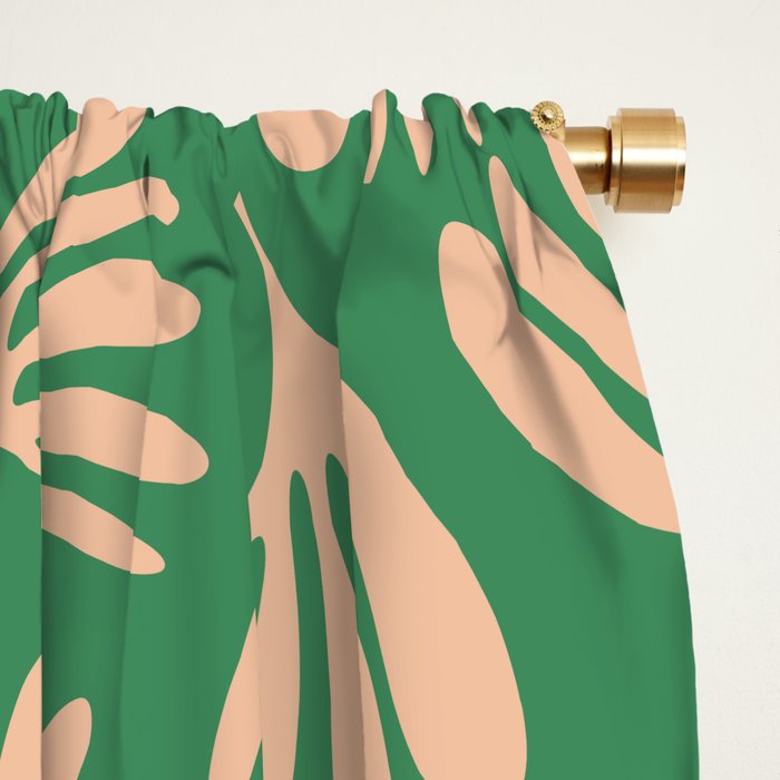 Green and Blush Wispy Leaves Contemporary Modern Pattern Window Curtain Gallery Image 2