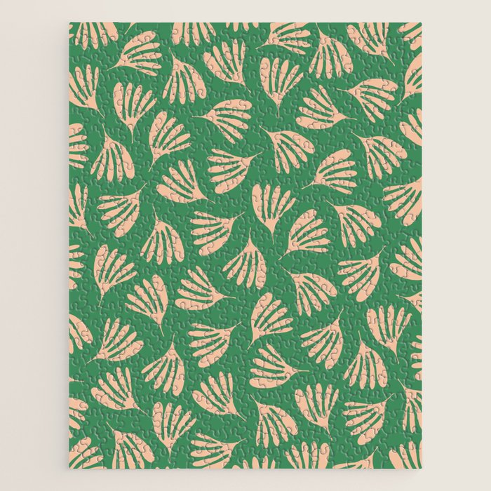 Green and Blush Wispy Leaves Contemporary Modern Pattern Jigsaw Puzzle Gallery Image 1