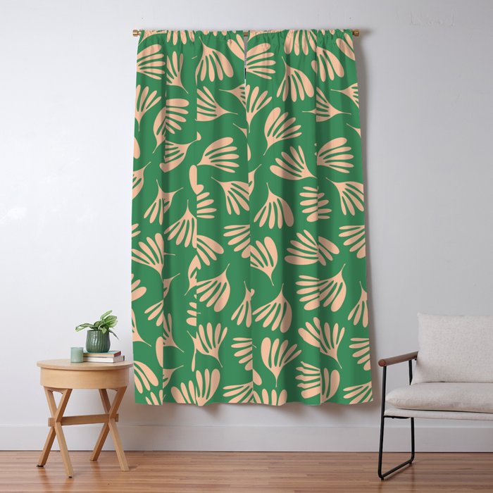 Green and Blush Wispy Leaves Contemporary Modern Pattern Window Curtain Gallery Image 1