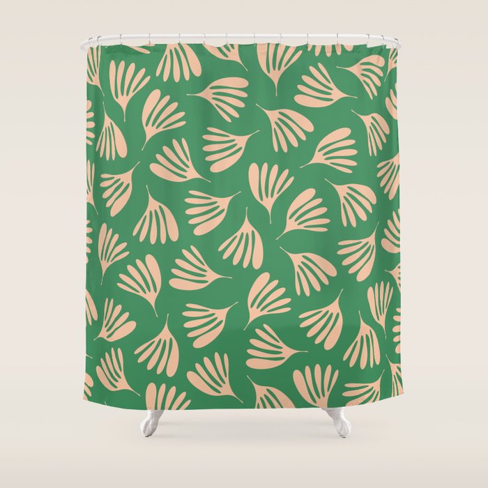 Green and Blush Wispy Leaves Contemporary Modern Pattern Shower Curtain Gallery Image 1