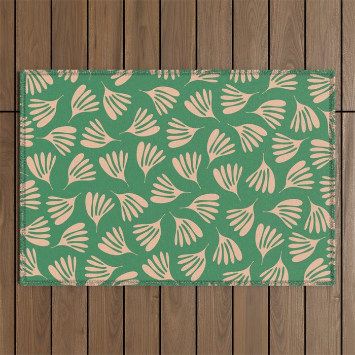 Green and Blush Wispy Leaves Contemporary Modern Pattern Outdoor Rug Gallery Image 1