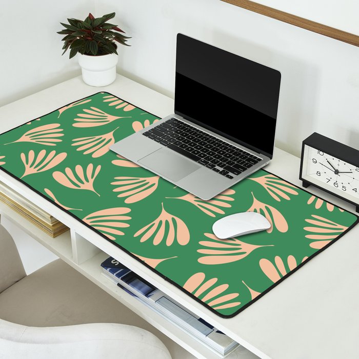 Green and Blush Wispy Leaves Contemporary Modern Pattern Desk Mat Gallery Image 2