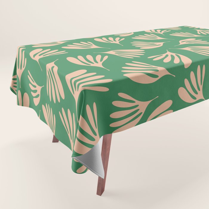 Green and Blush Wispy Leaves Contemporary Modern Pattern Tablecloth Gallery Image 1