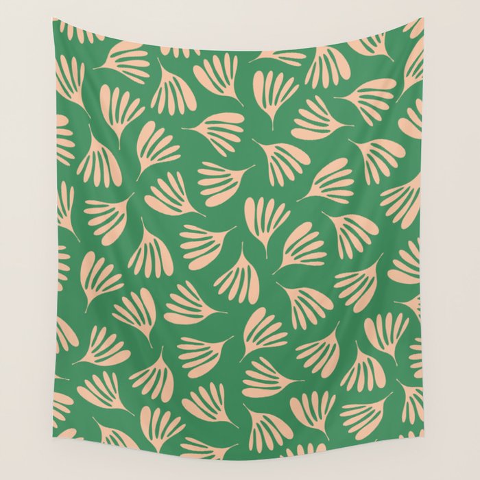 Green and Blush Wispy Leaves Contemporary Modern Pattern Wall Tapestry Gallery Image 4