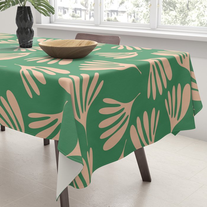 Green and Blush Wispy Leaves Contemporary Modern Pattern Tablecloth Gallery Image 3