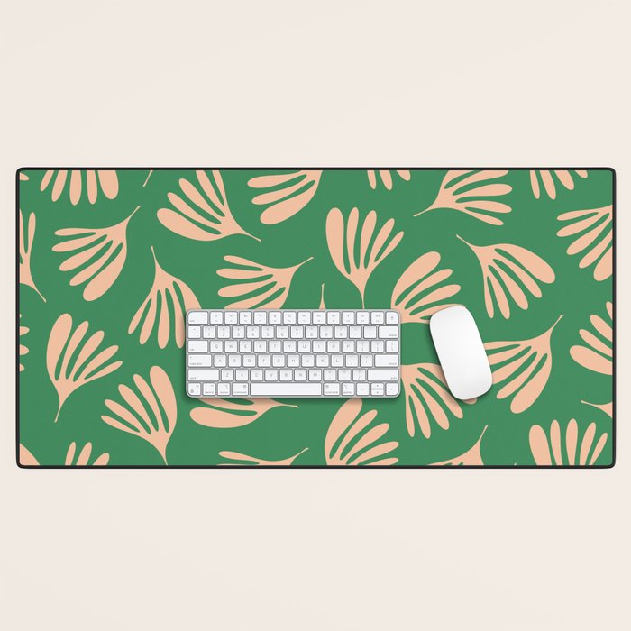 Green and Blush Wispy Leaves Contemporary Modern Pattern Desk Mat Gallery Image 1