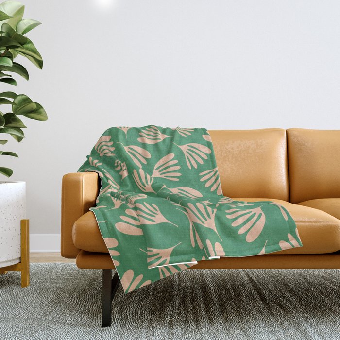 Green and Blush Wispy Leaves Contemporary Modern Pattern Throw Blanket Gallery Image 1