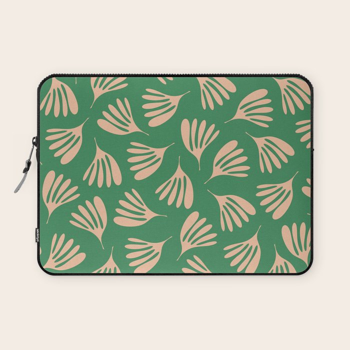 Green and Blush Wispy Leaves Contemporary Modern Pattern Laptop Sleeve Gallery Image 1