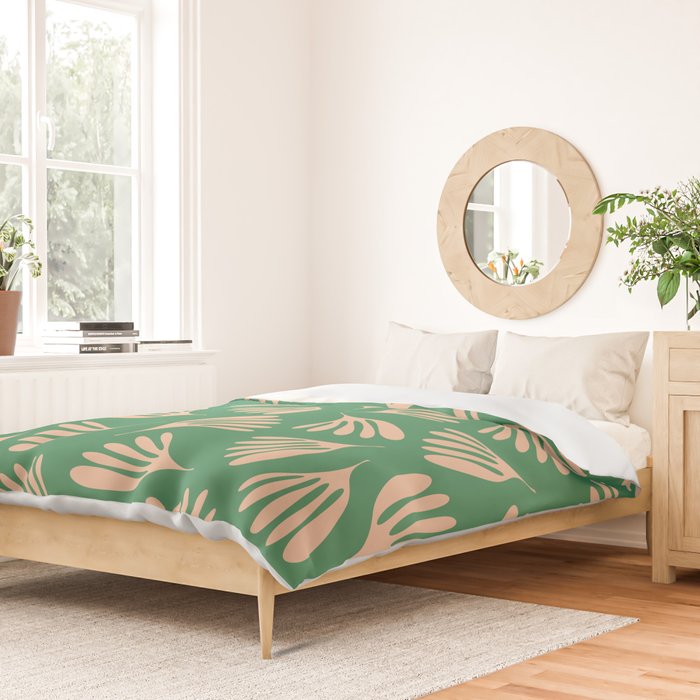 Green and Blush Wispy Leaves Contemporary Modern Pattern Duvet Cover Gallery Image 2
