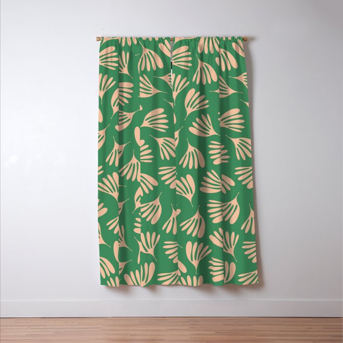 Green and Blush Wispy Leaves Contemporary Modern Pattern Window Curtain Gallery Image 3