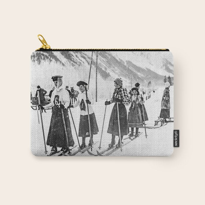 Victorian Ski Ladies, Black and White Vintage Art Carry All Pouch Gallery Image 1