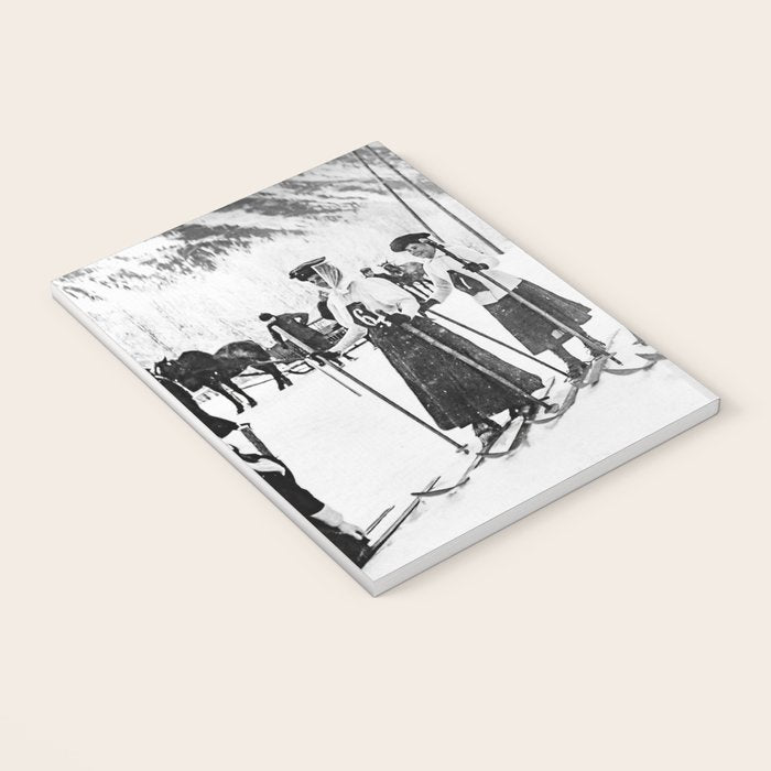 Victorian Ski Ladies, Black and White Vintage Art Notebook Gallery Image 3