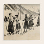 Victorian Ski Ladies, Black and White Vintage Art Wood Wall Art Gallery Image 1