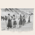Victorian Ski Ladies, Black and White Vintage Art Wall Hanging Gallery Image 1