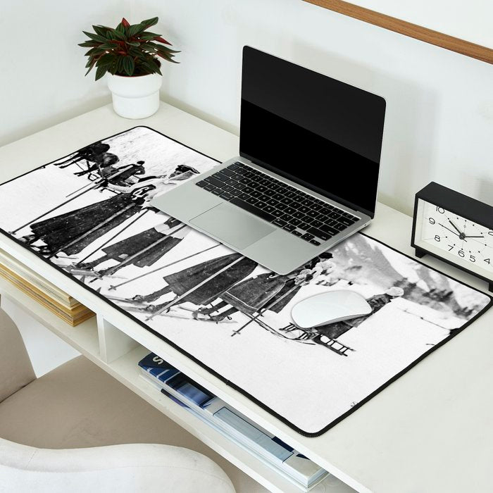 Victorian Ski Ladies, Black and White Vintage Art Desk Mat Gallery Image 2