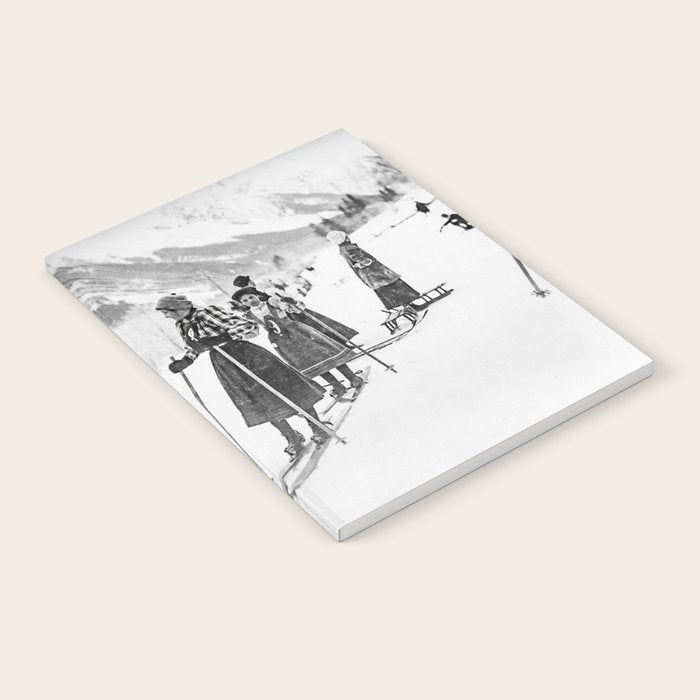 Victorian Ski Ladies, Black and White Vintage Art Notebook Gallery Image 2