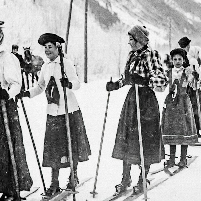 Victorian Ski Ladies, Black and White Vintage Art Coffee Mug Gallery Image 2