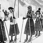Victorian Ski Ladies, Black and White Vintage Art Coffee Mug Gallery Image 2