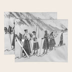 Victorian Ski Ladies, Black and White Vintage Art Placemat Gallery Image 1