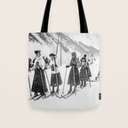 Victorian Ski Ladies, Black and White Vintage Art Tote Bag Gallery Image 1