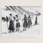 Victorian Ski Ladies, Black and White Vintage Art Jigsaw Puzzle Gallery Image 1