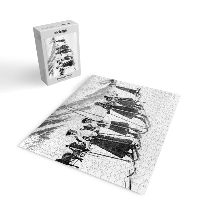 Victorian Ski Ladies, Black and White Vintage Art Jigsaw Puzzle Gallery Image 2