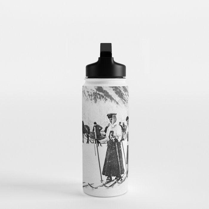 Victorian Ski Ladies, Black and White Vintage Art Water Bottle Gallery Image 3